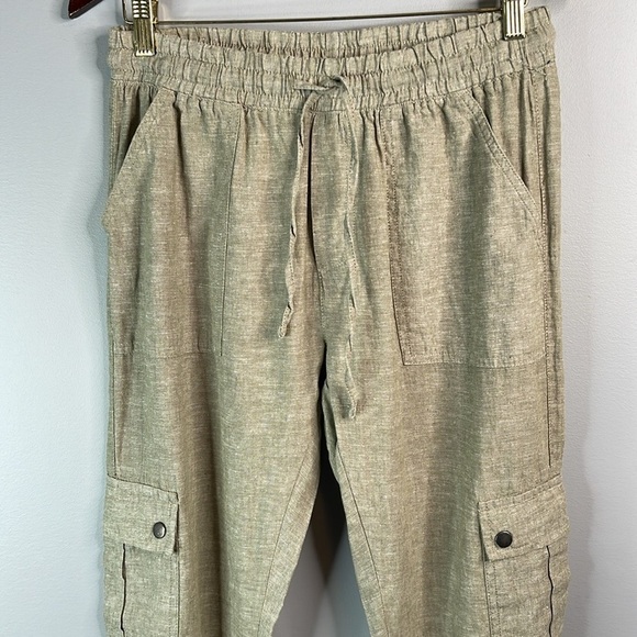 Silver Charlotte Linen Blend Cargo Joggers Olive Green High Waist Pockets Size M - Picture 3 of 12